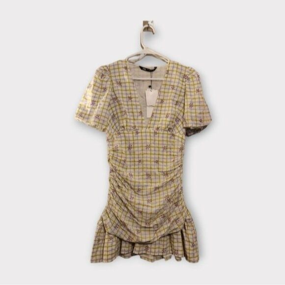 Zara Yellow and White Plaid Mini Dress - Picture 2 of 5